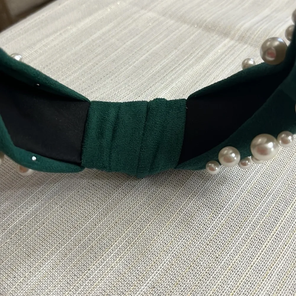 Green faux suede with pearls headband